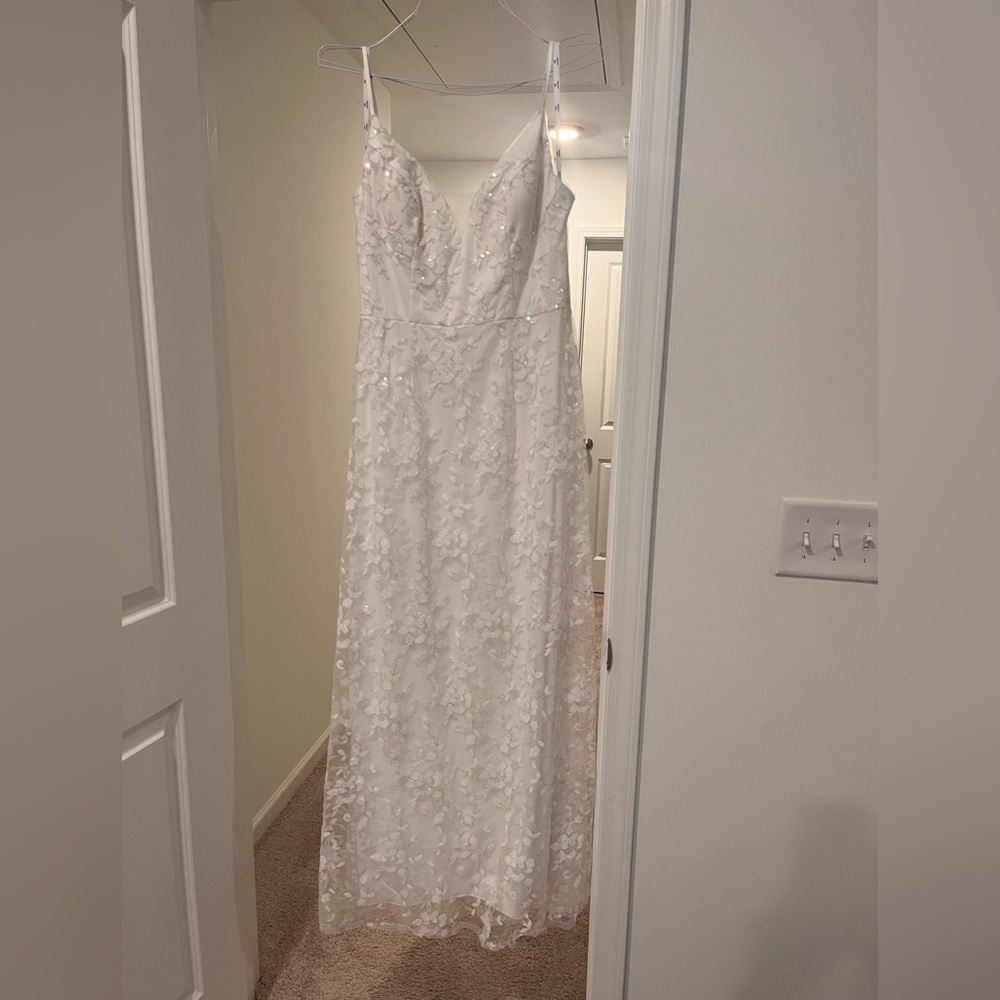 Sequin Soft White A-line Wedding Dress - Picture 3 of 5